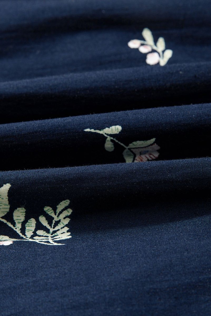 Embroidered Blue Floral Mini Dress with Puff Sleeves and Ruffled Hem - Love Salve
