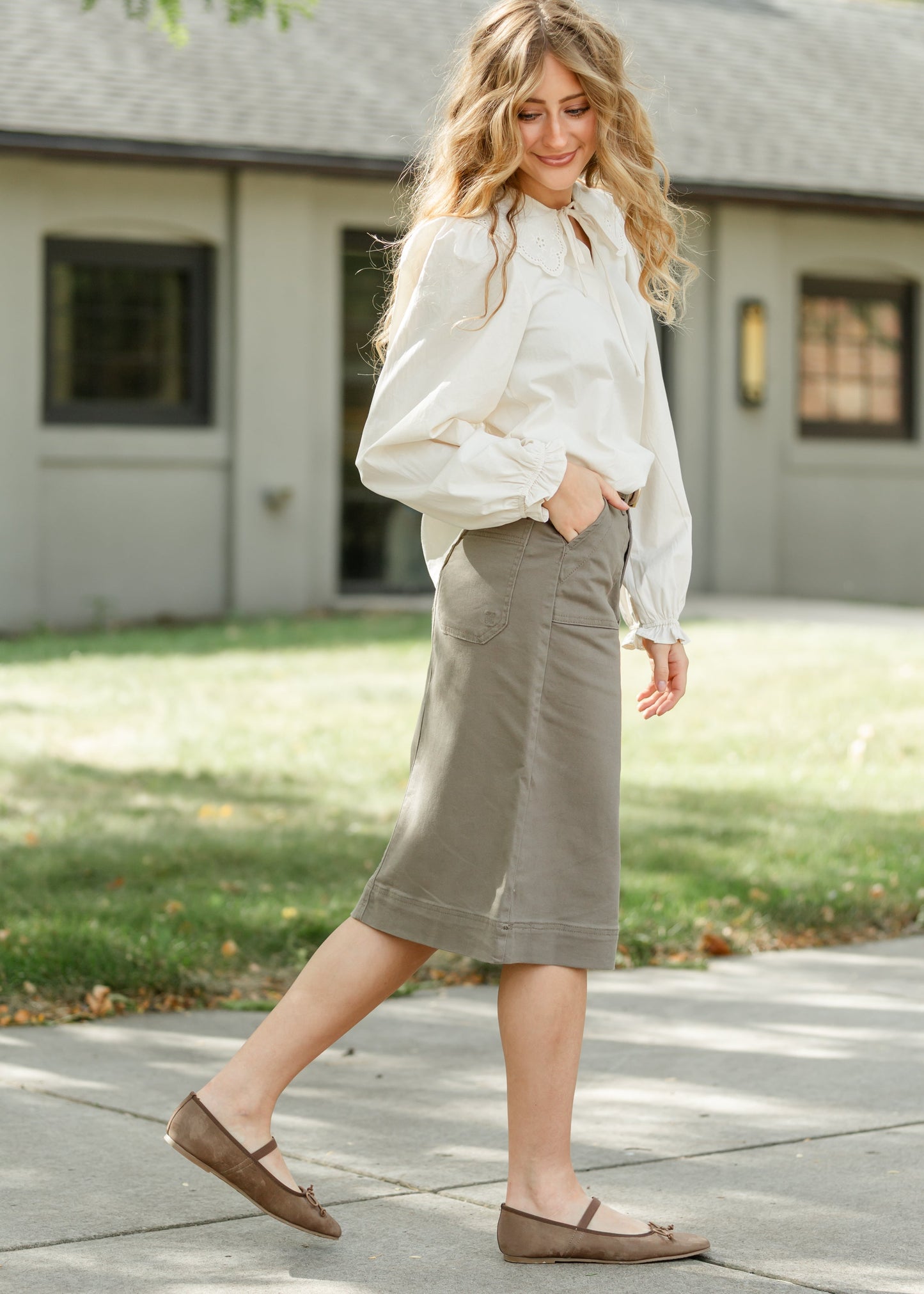 Erica Cotton Twill Midi Skirt Inherit Co.