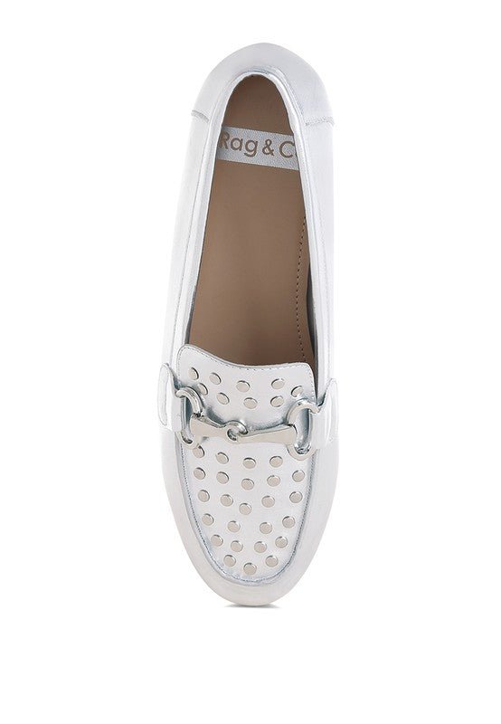 Estafa Horsebit & Studs Metallic Pleather Loafers for Women - Love Salve