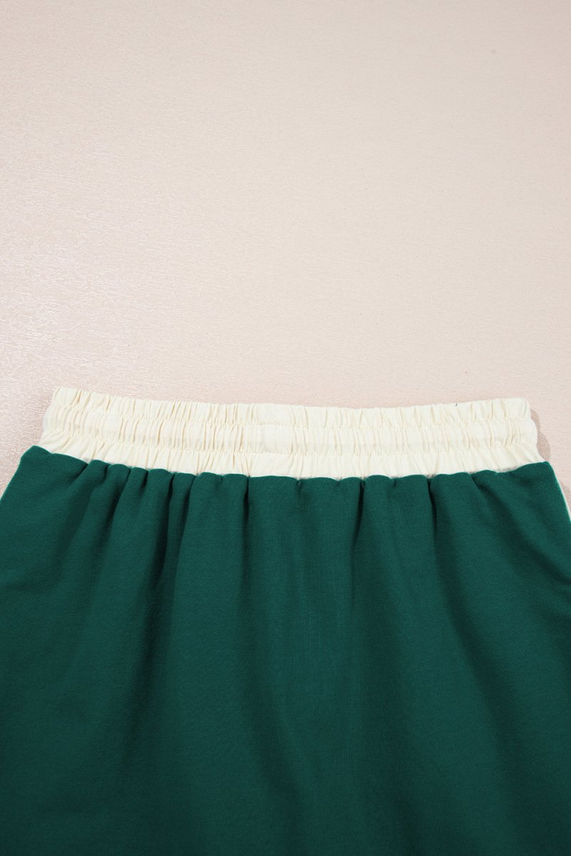 Evergreen Colorblock Edge Drop Shoulder T Shirt and Skort Set - Love Salve