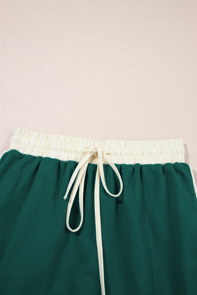 Evergreen Colorblock Edge Drop Shoulder T Shirt and Skort Set - Love Salve
