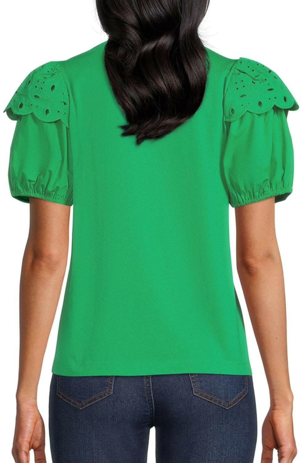 Eyelet Round Neck Short Sleeve Blouse - Love Salve