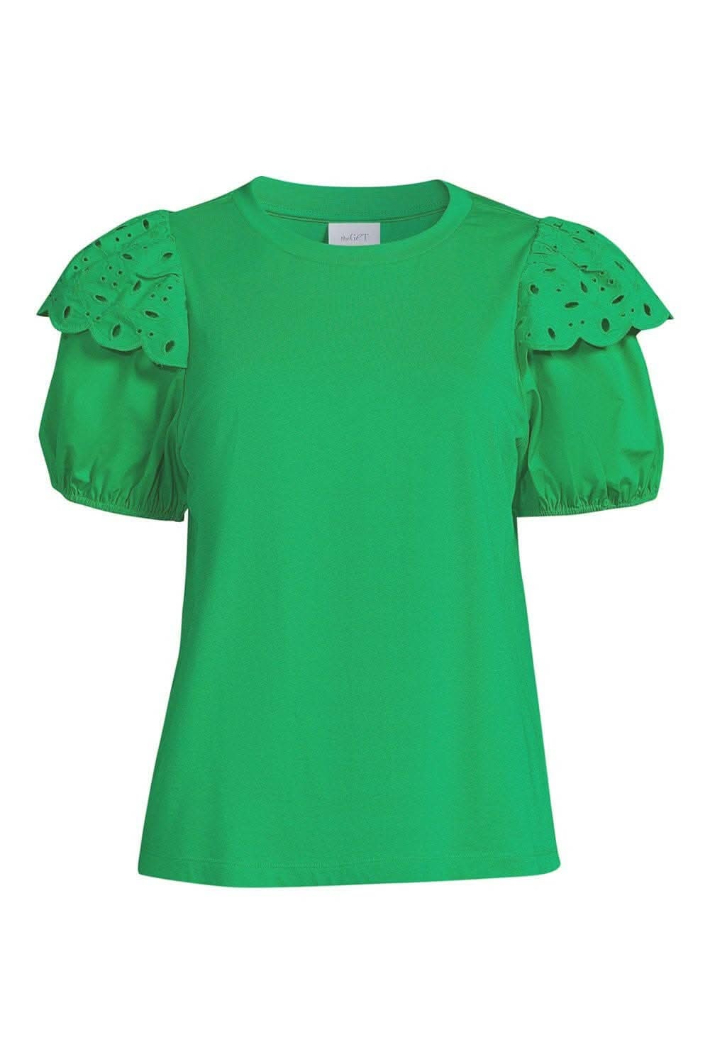 Eyelet Round Neck Short Sleeve Blouse - Love Salve