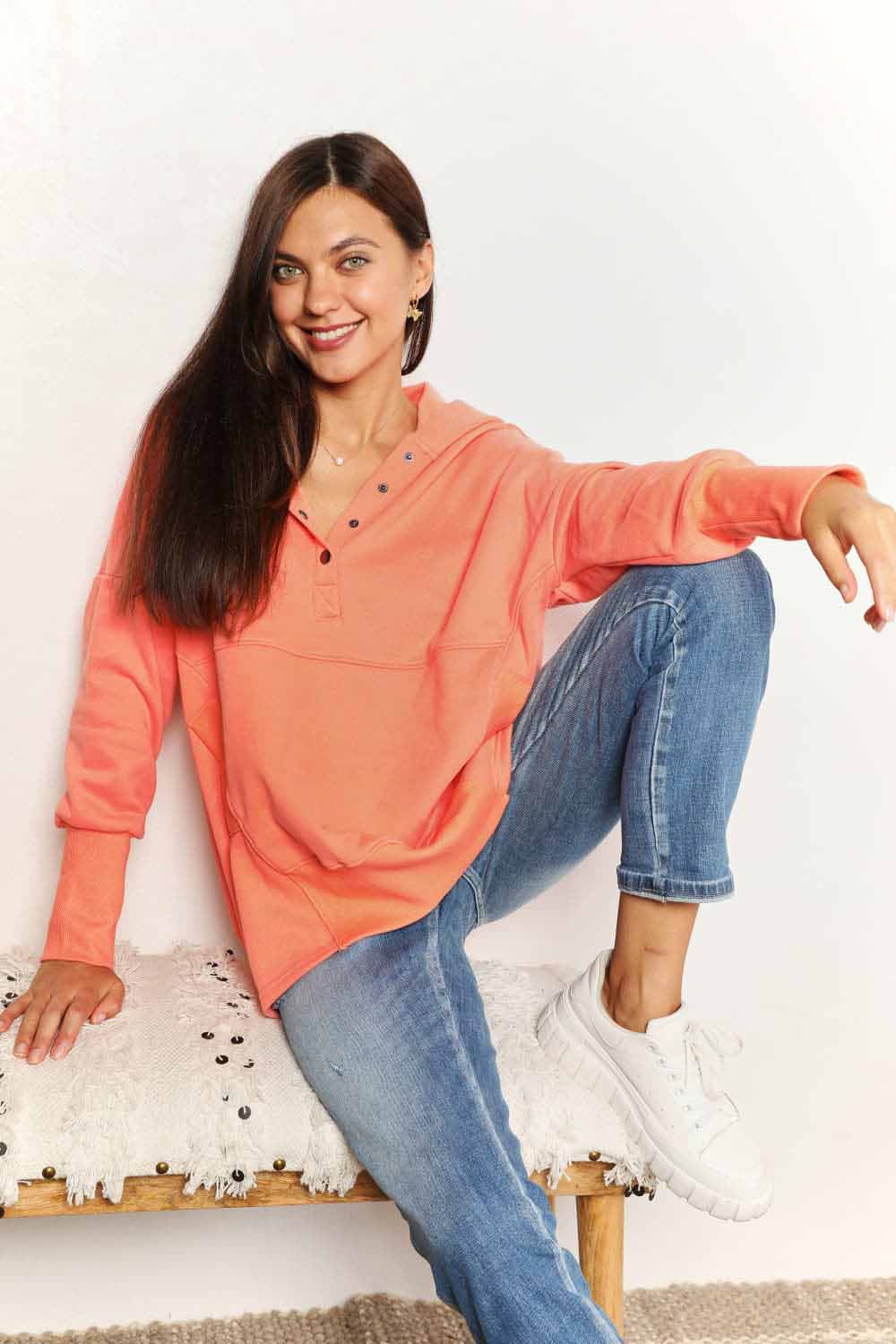 Chic quarter-snap hoodie for women - Love Salve