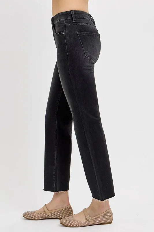 Risen Tummy Control Mid Rise Crop Straight Jeans - Love Salve