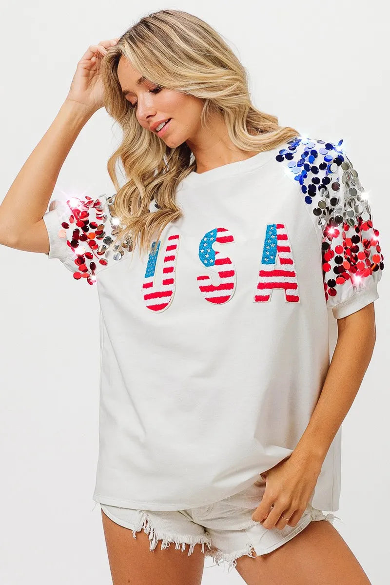 BiBi American Flag Theme Sequin Top - Love Salve
