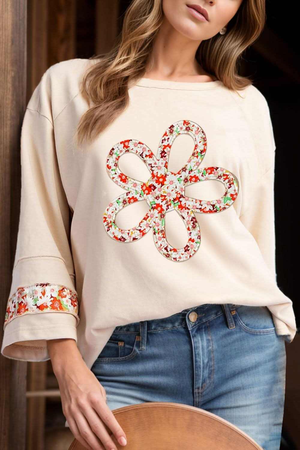 Floral blouse with slits and seams - Love Salve