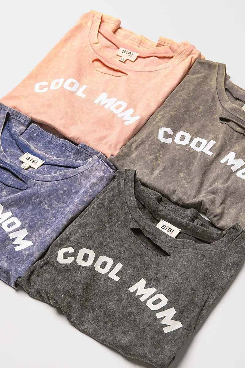 BiBi Washed Laser Cut Detail Cool Mom Print Top - Love Salve
