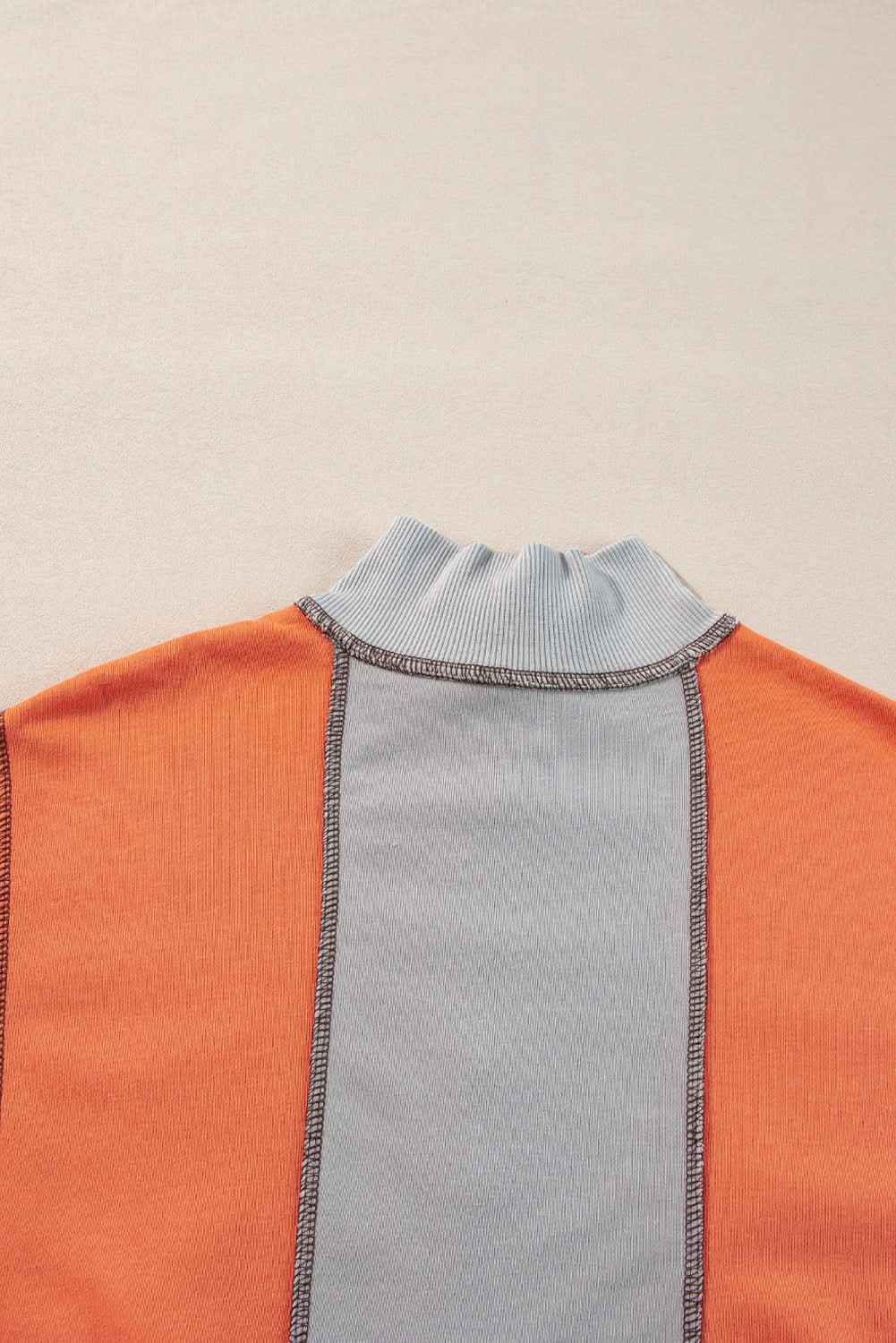 Light Grey Color Block Stitching Detail Half Zipper Sweatshirt - Love Salve