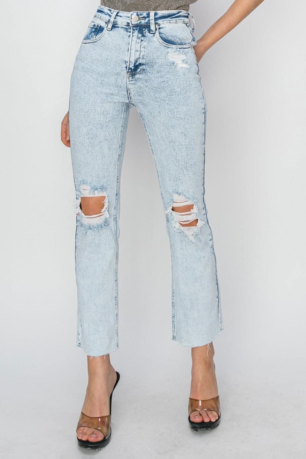 RISEN High Rise Distressed Ankle Jeans - Love Salve