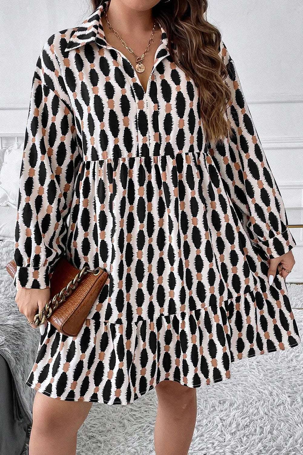 Apricot Plus Size V-Neck Mini Dress - Love Salve