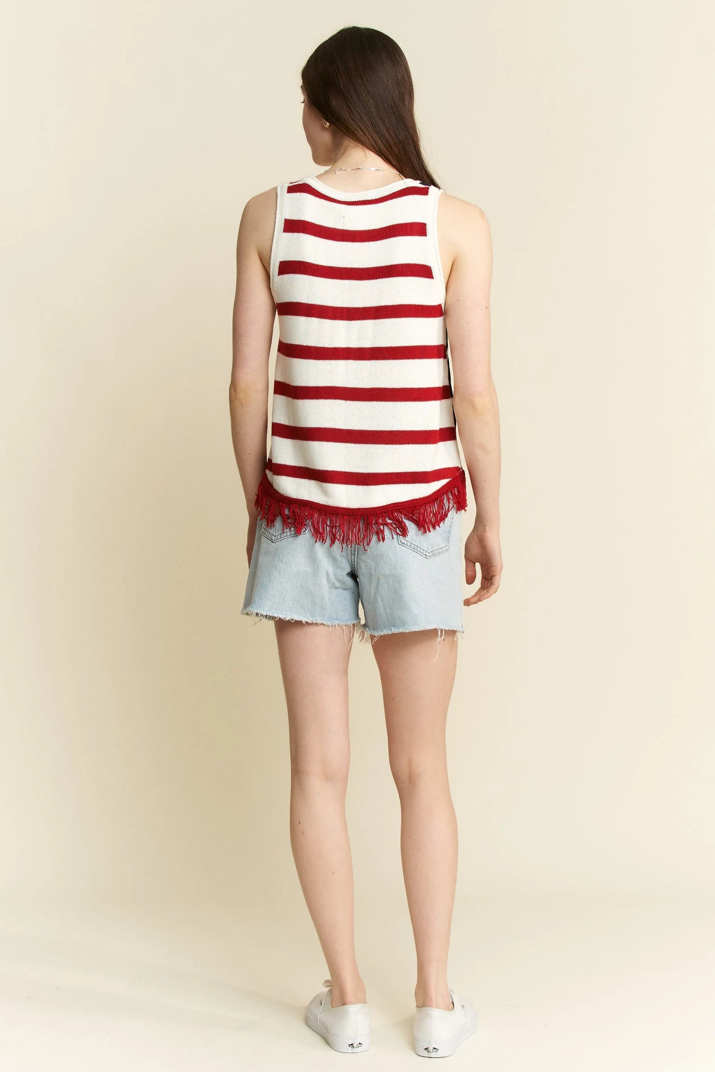 Jade By Jane Full Size American Flag Fringe Tank Top Plus Size - Love Salve