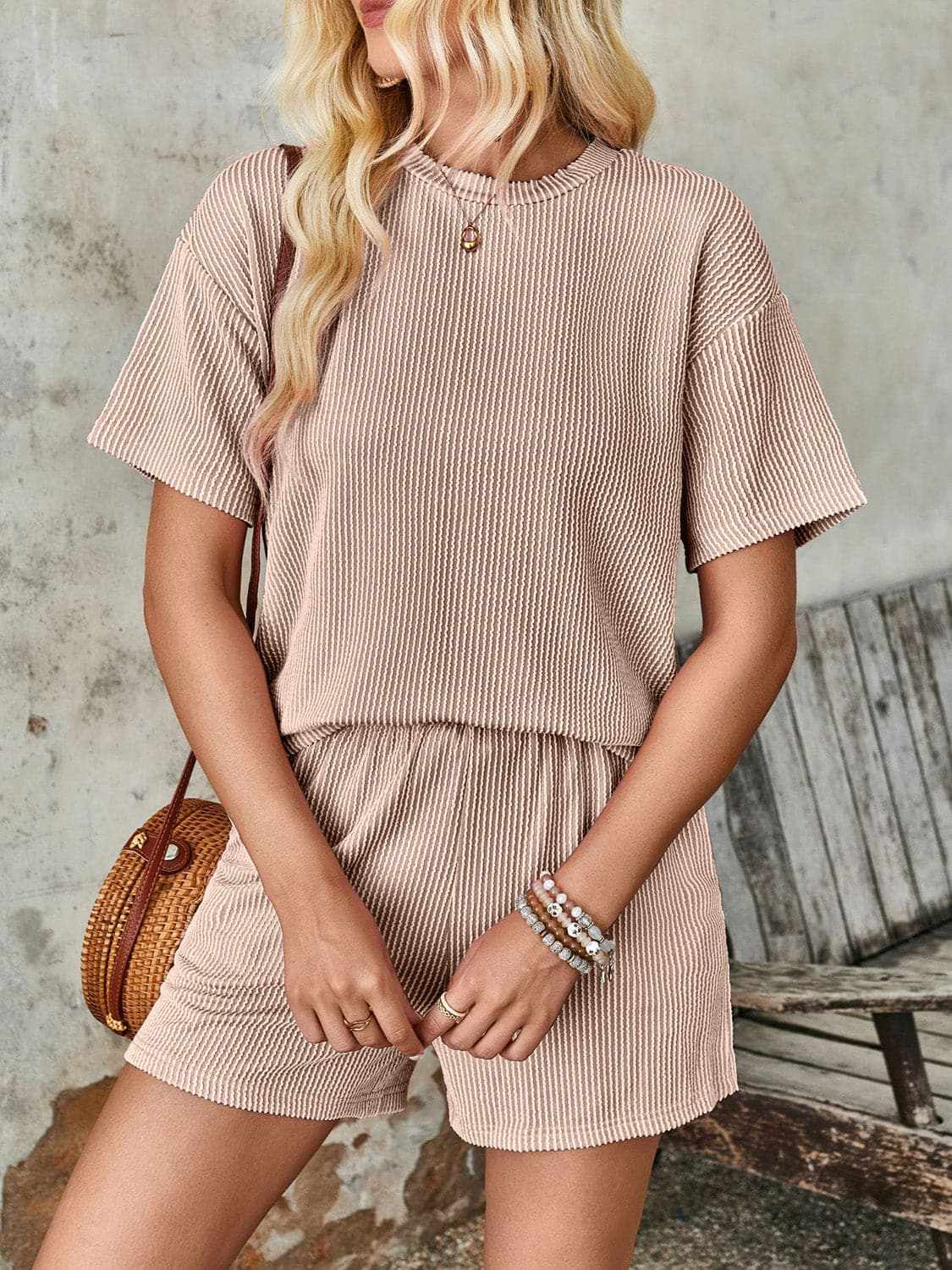 Textured loungewear set - shorts & top - Love Salve