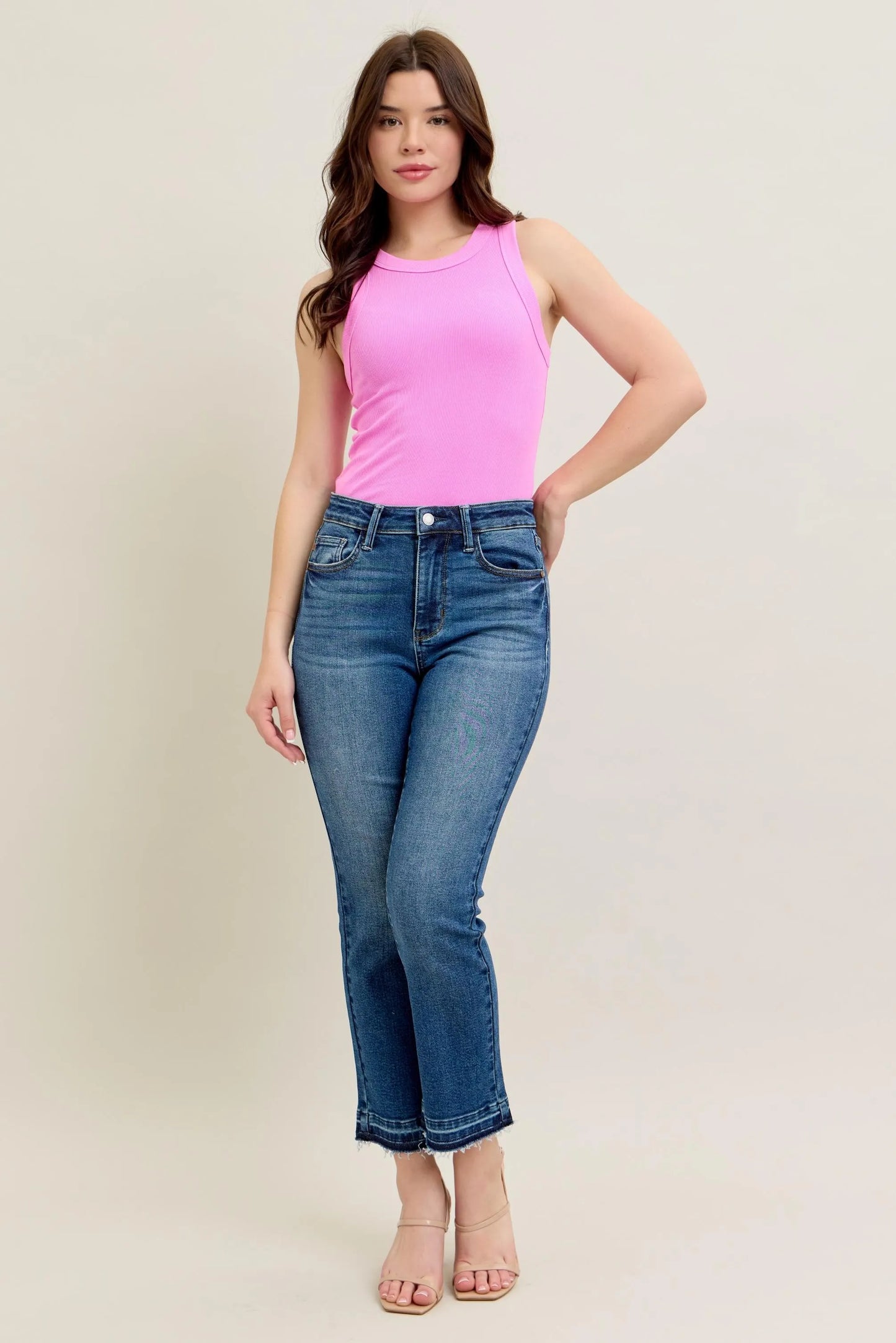 Judy Blue Full Size High Waist Vintage Wash Release Hem Kick Flare Jeans Plus Size - Love Salve