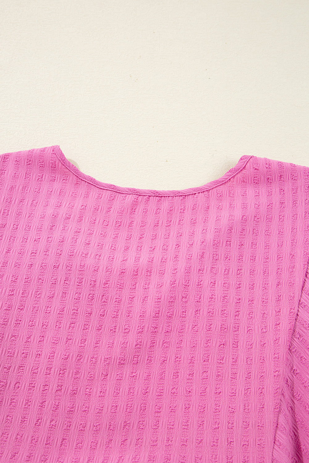 Premium Sachet Pink Plus Size Textured Tie Split Neck Puff Sleeve Flowy Mini Dress Dear-Lover Dropshipping