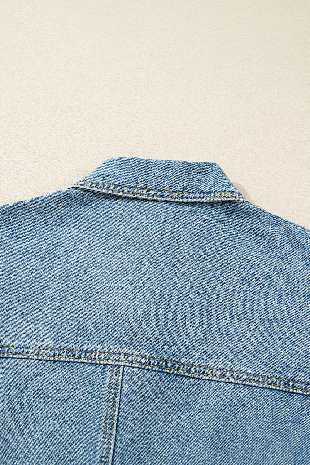Beau Blue Patchwork Pockets Side Tie Boyfriend Denim Jacket