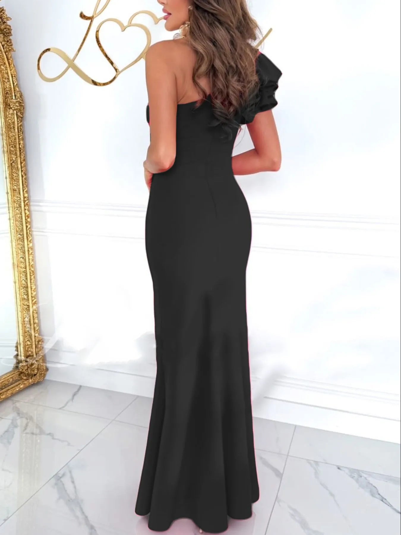 Slay All Night One-Shoulder Cutout Ruffle Maxi Dress