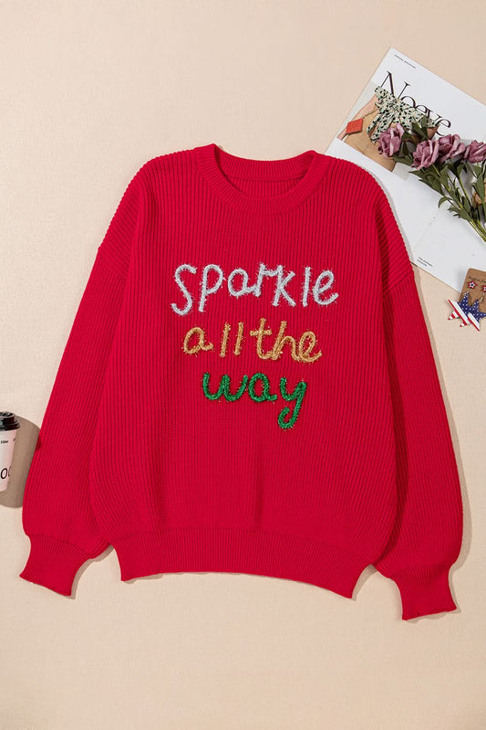 Racing red tinsel plus size sweater - Love Salve