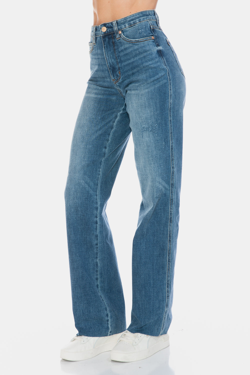 Judy Blue Full Size Tummy Control Cut Raw Hem Straight Jeans Coco’s Tee Boutique