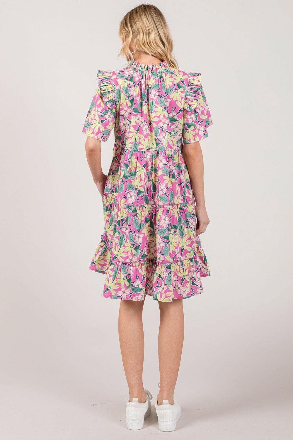 SAGE + FIG Floral Ruffle Short Sleeve Dress - Love Salve