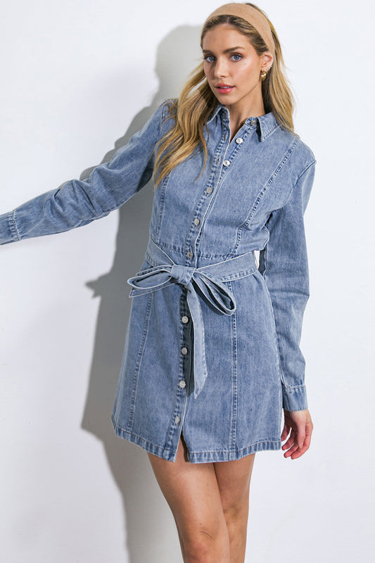 BE A LIGHT DENIM MINI DRESS Flying Tomato