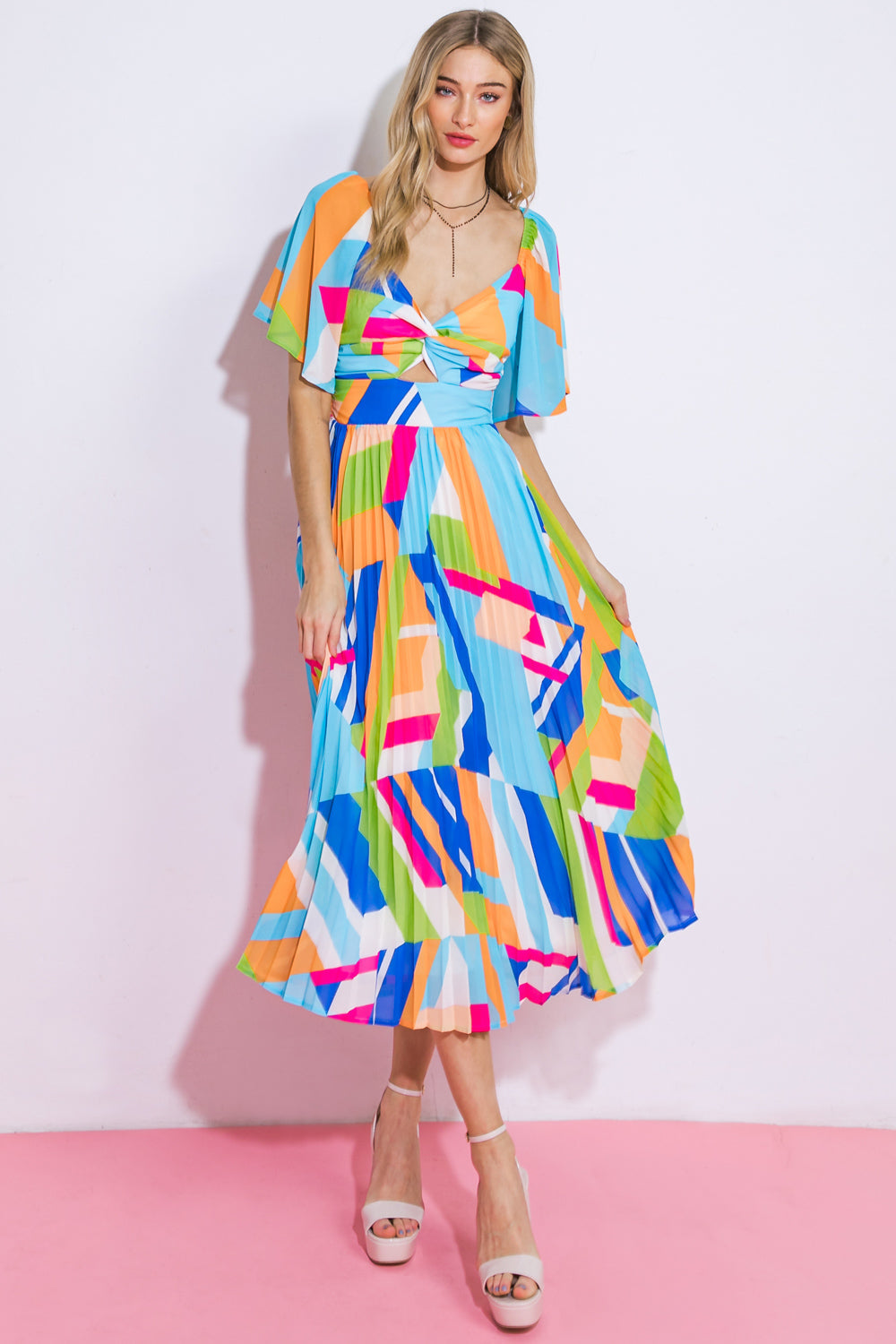 Still In To You Woven Midi Dress With Sweetheart Neckline