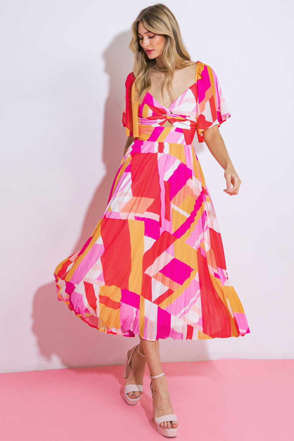 Still In To You Woven Midi Dress With Sweetheart Neckline
