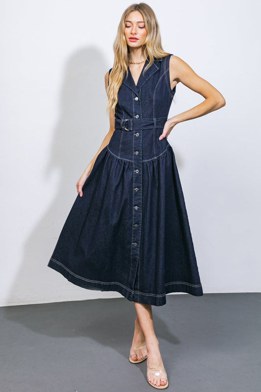 DEEP IN MY SOUL DENIM MIDI DRESS Flying Tomato