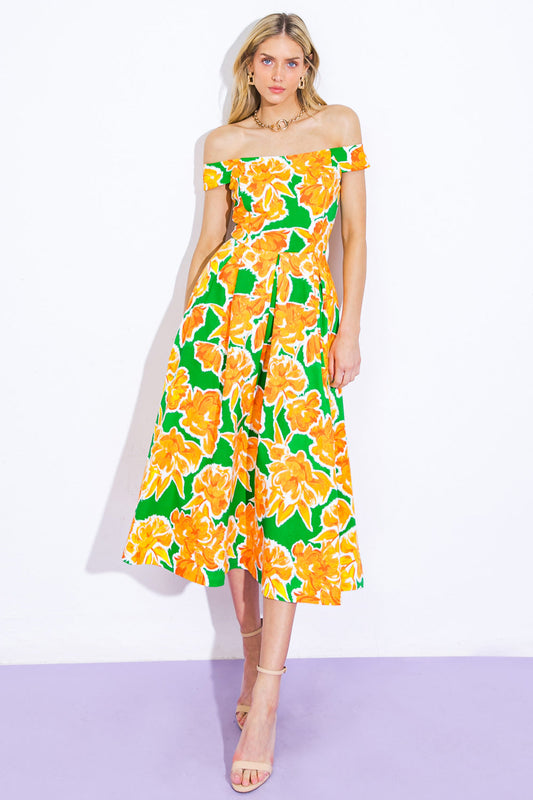 WHERE I WANT TO BE TWILL MIDI DRESS Flying Tomato
