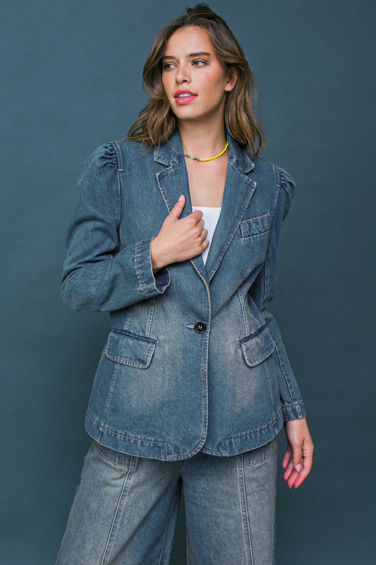 GIVE IT YOUR ALL DENIM BLAZER Flying Tomato
