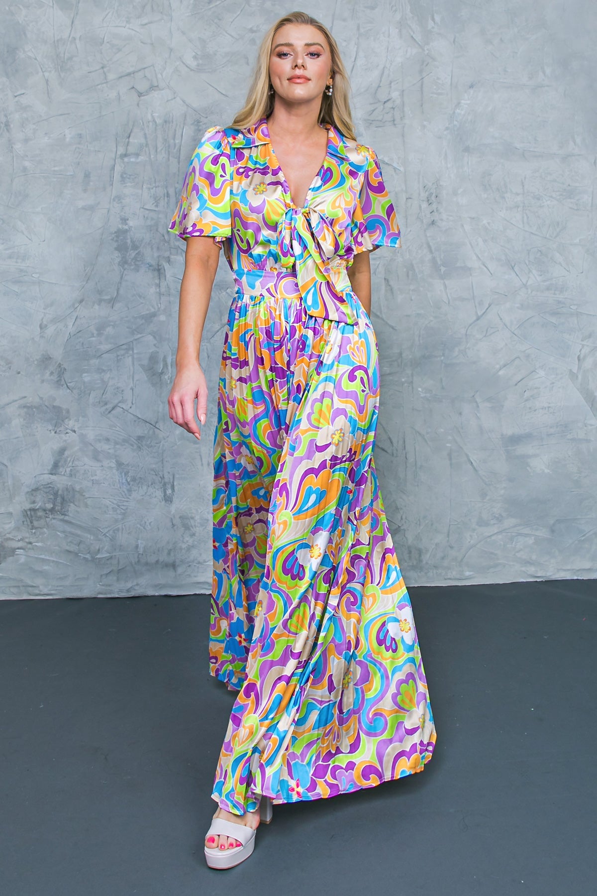Secret Place Woven Jumpsuit With Pleated Wide Leg Pants