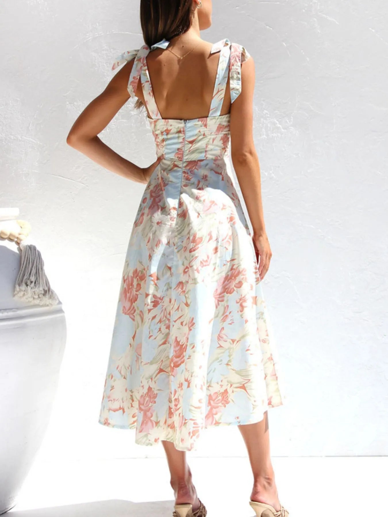 Tie-Shoulder Sweetheart Neck Summer Dress