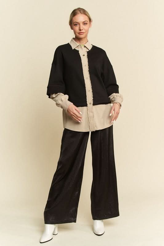 Faux Layered French Terry Contrast Top by Davi & Dani - Love Salve