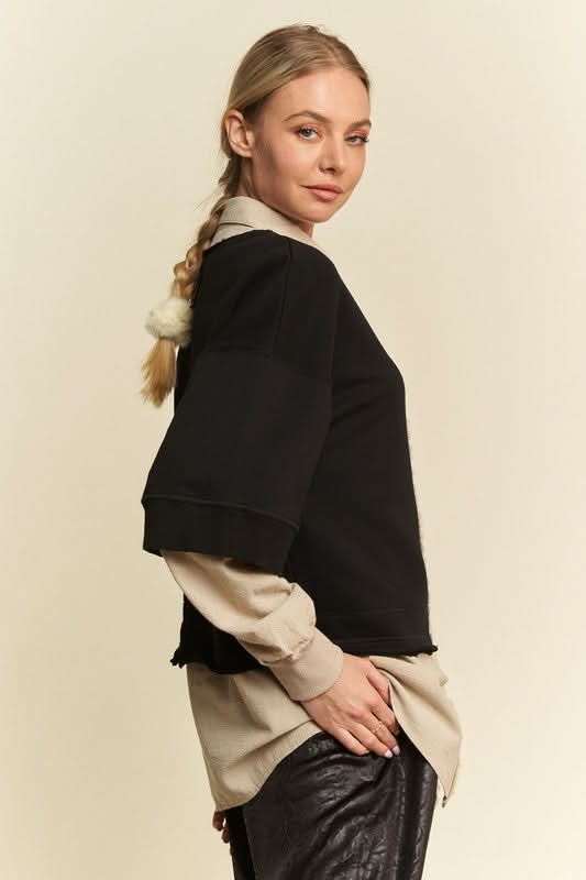 Faux Layered French Terry Contrast Top by Davi & Dani - Love Salve