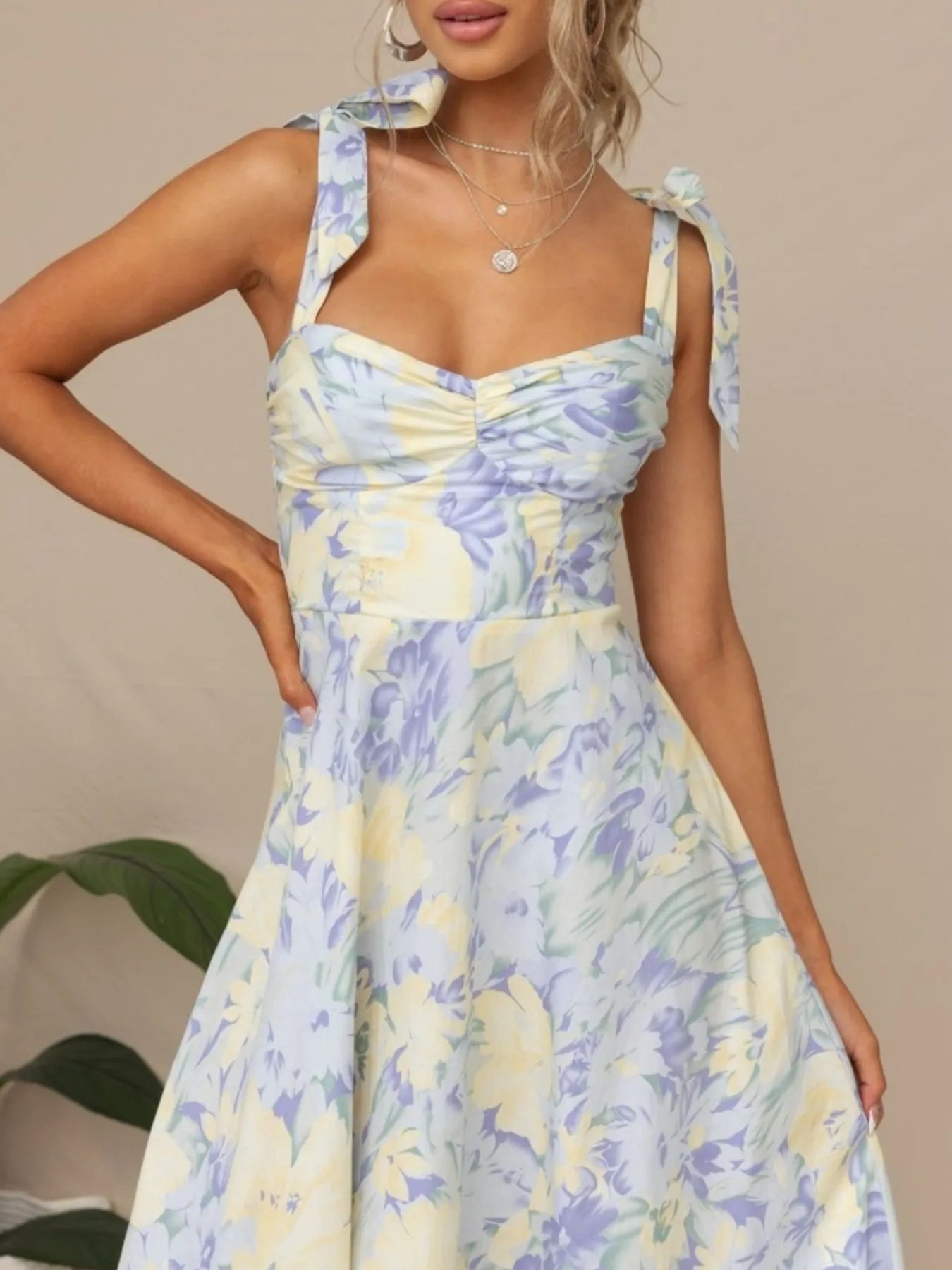 Tie-Shoulder Sweetheart Neck Summer Dress