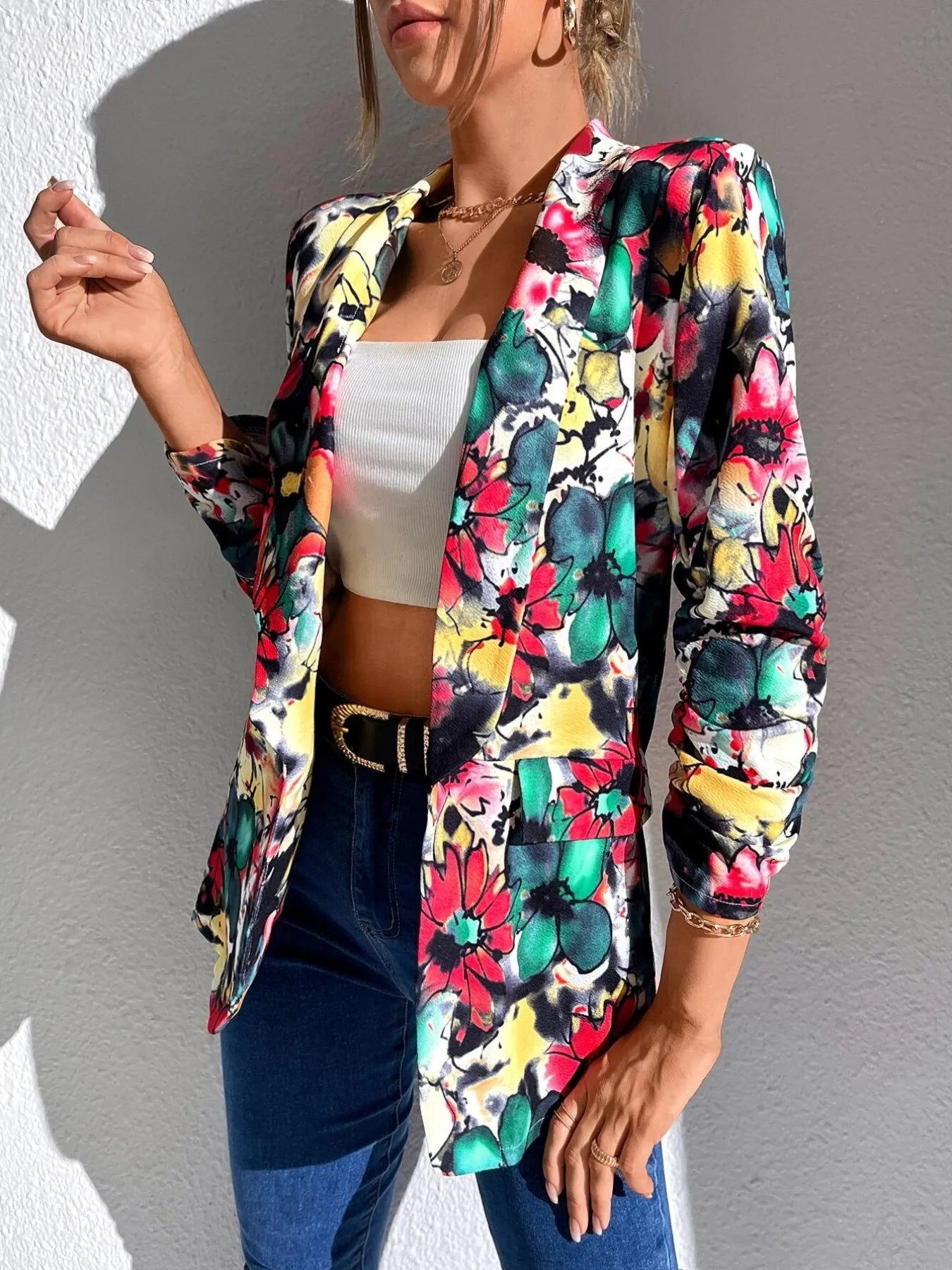 Bold & Blooming Open Front Floral Blazer