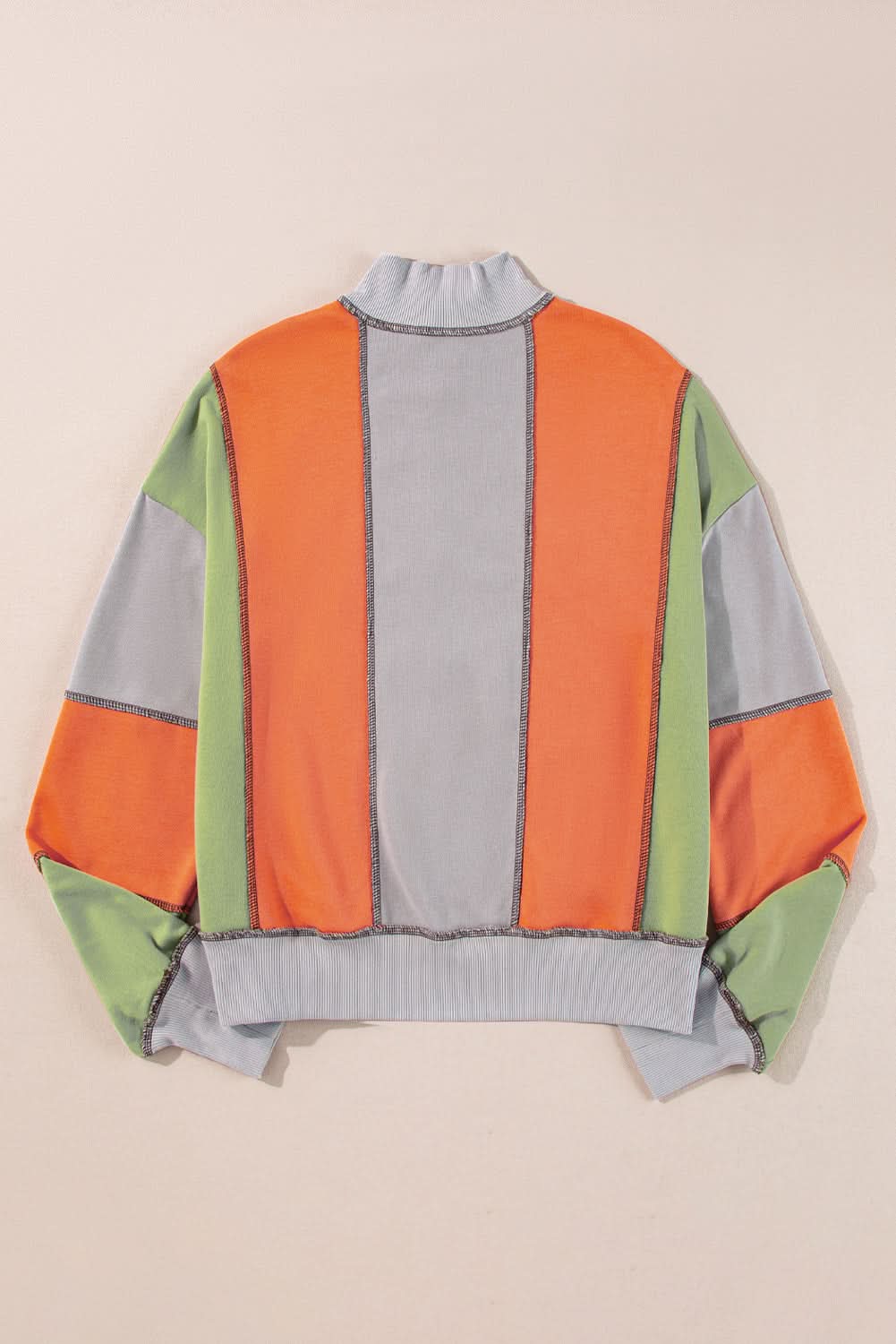Light Grey Color Block Stitching Detail Half Zipper Sweatshirt - Love Salve
