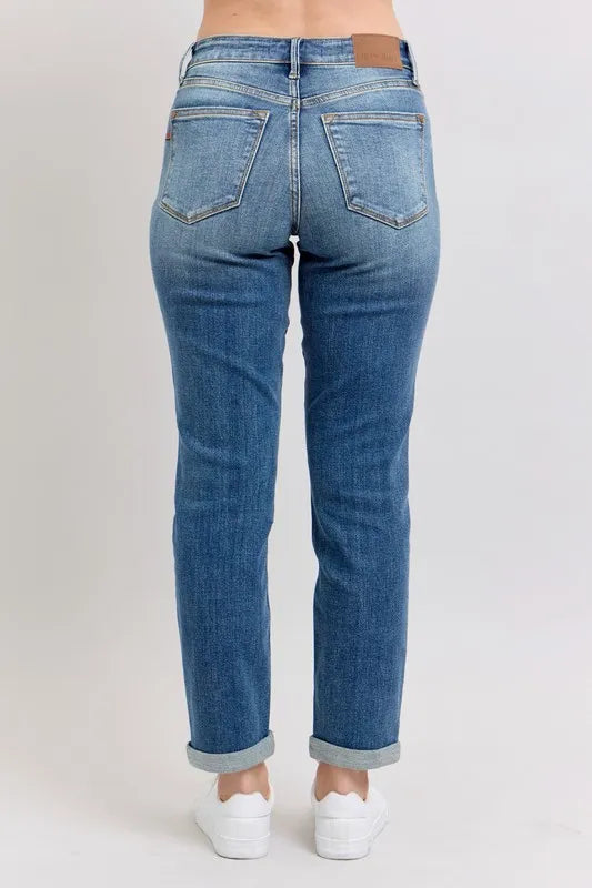 Judy Blue Plus Size Mid Rise Skinny Cuff Jeans with Pockets - Love Salve