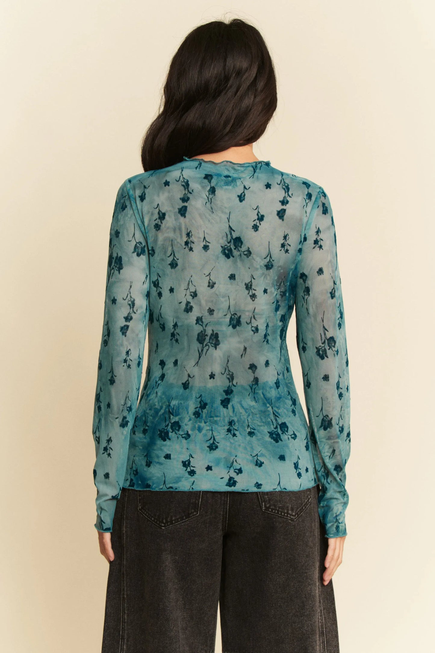 Davi & Dani Floral Mesh Long Sleeve Sheer Layering Top - Love Salve