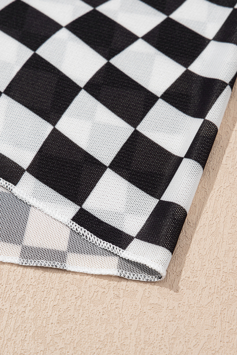 Black Checker Mesh Crew Neck T Shirt for Women Fashion