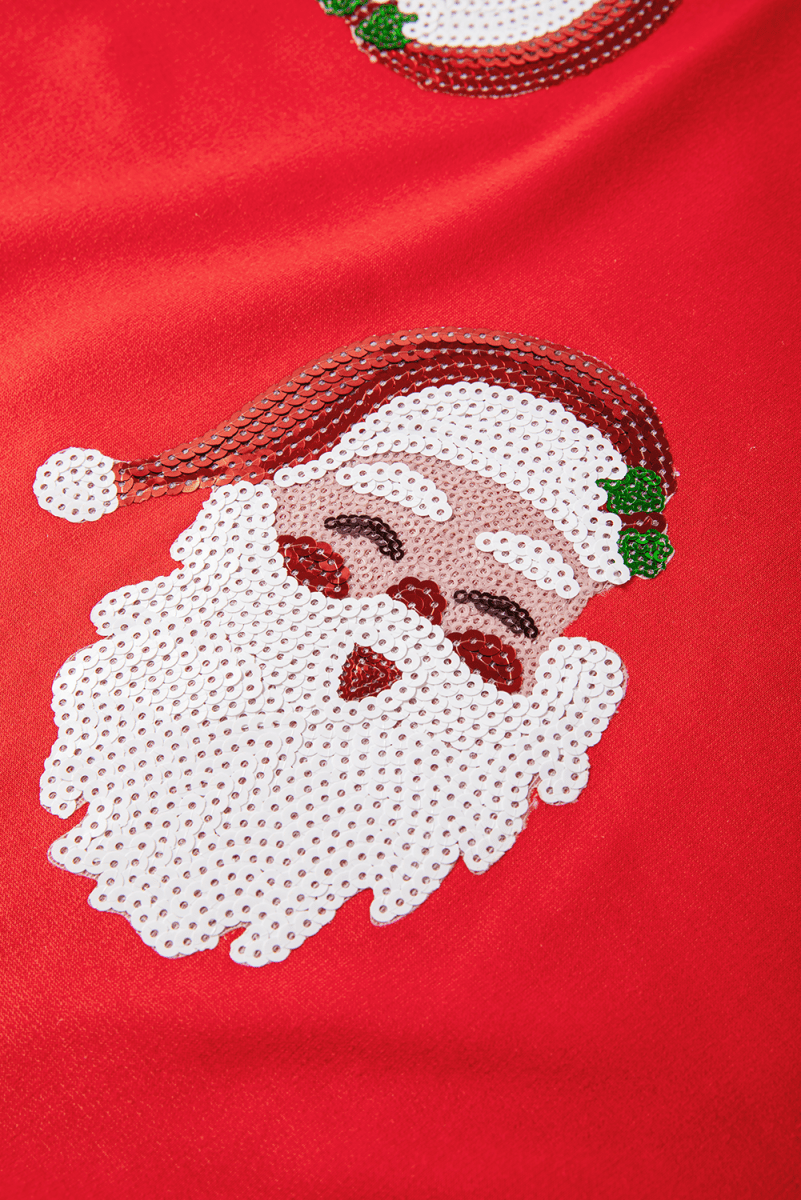 Fiery Red Sequined Santa Claus Long Sleeve Christmas Sweatshirt - Love Salve