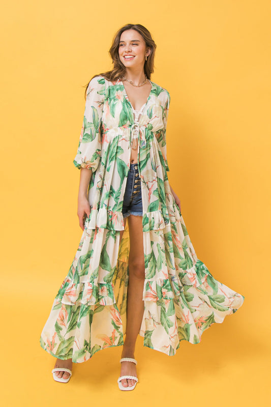 EASY DAYS FLORAL MAXI KIMONO TOP Flying Tomato