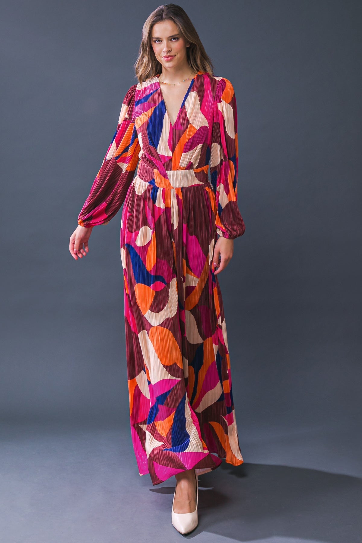 Set A Trend Plisse Jumpsuit With V Neck And Wide Leg
