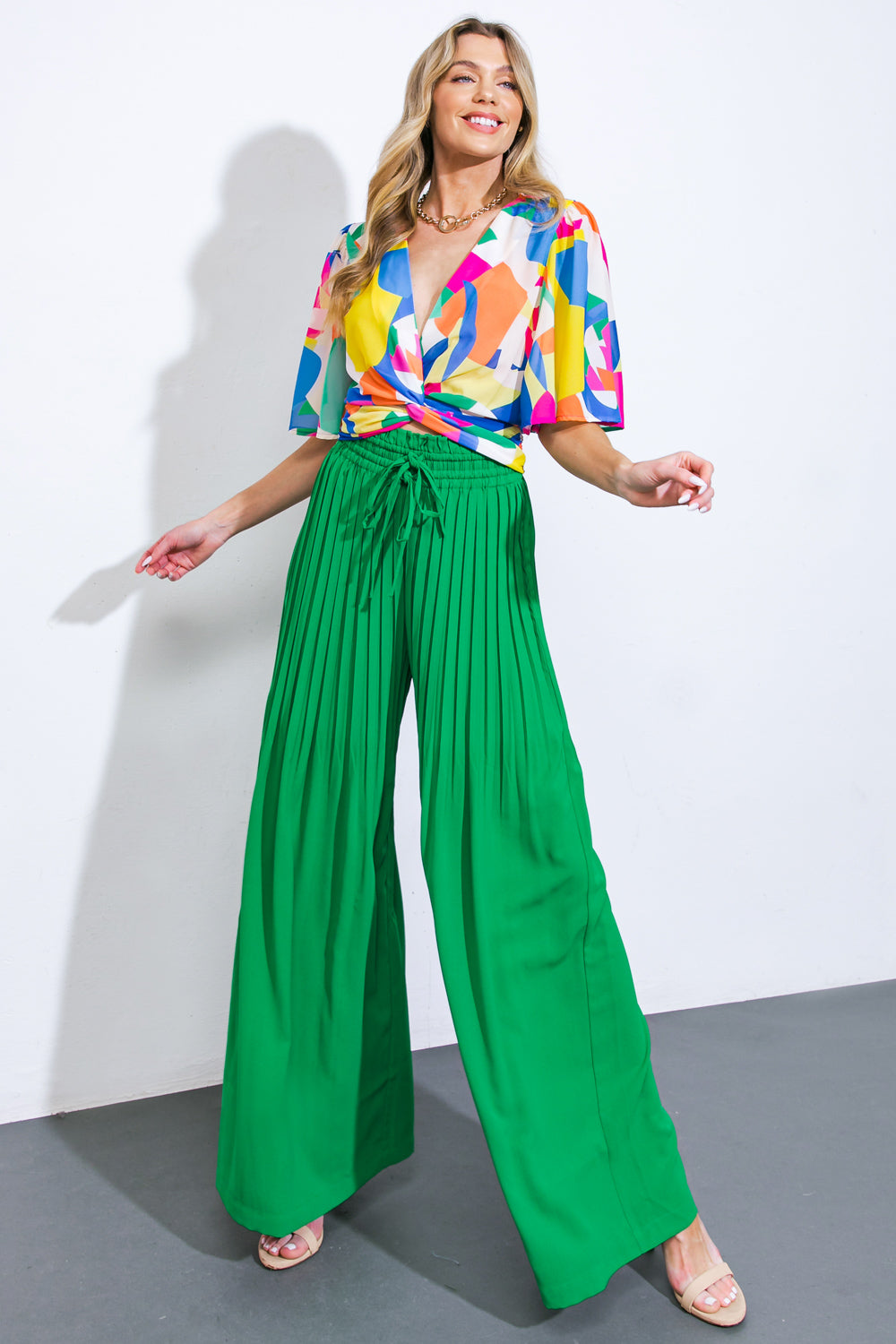 Magical Illusions Woven Pants With Elastic Waist Front Ties
