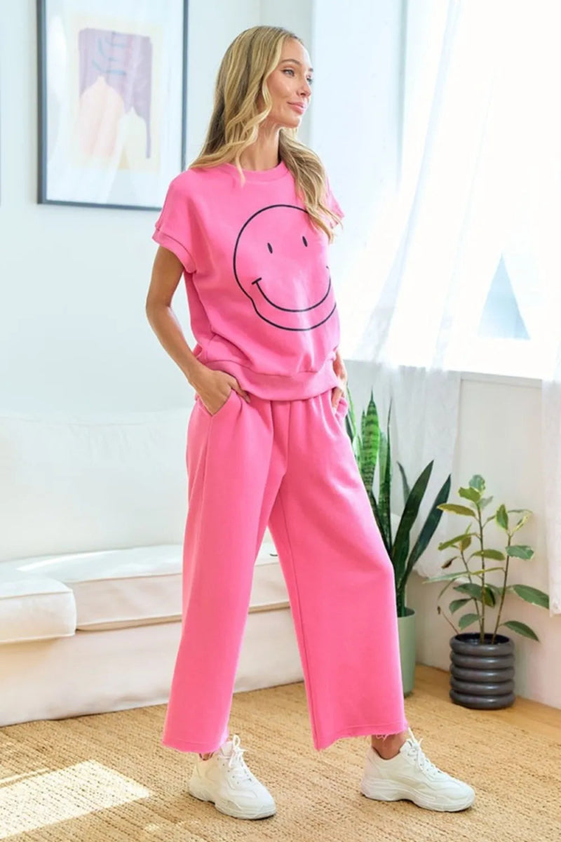 First Love Smile Face Drop Shoulder Brushed T-Shirt - Love Salve