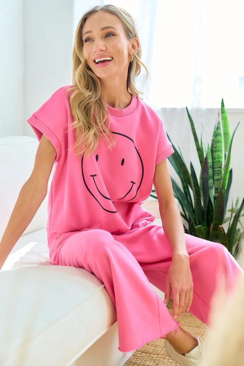 First Love Smile Face Drop Shoulder Brushed T-Shirt - Love Salve