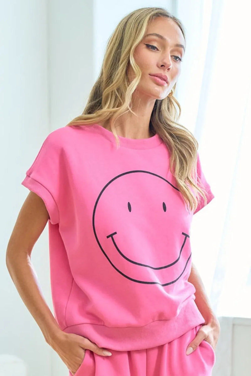 First Love Smile Face Drop Shoulder Brushed T-Shirt - Love Salve