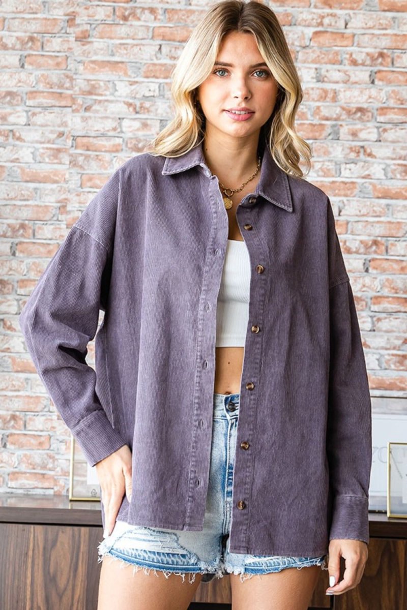 First Love Washed Corduroy Button Down Long Sleeve Shirt - Love Salve