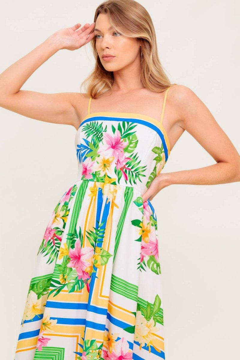 FLORAL HARMONY WOVEN MIDI DRESS - Love Salve