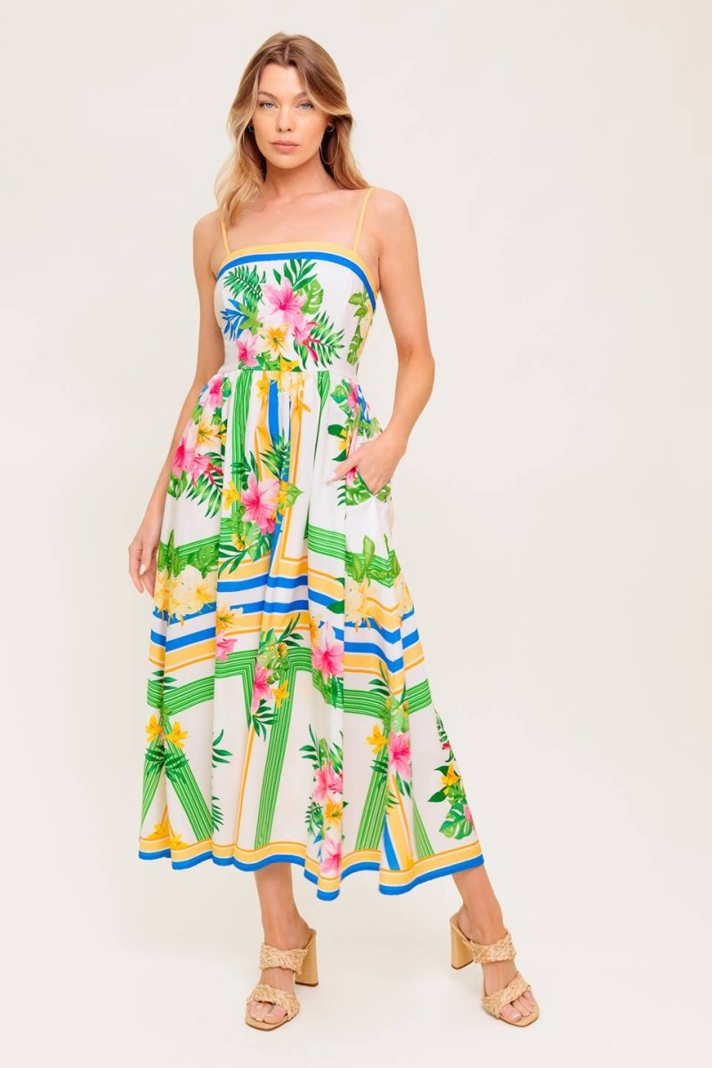 FLORAL HARMONY WOVEN MIDI DRESS - Love Salve